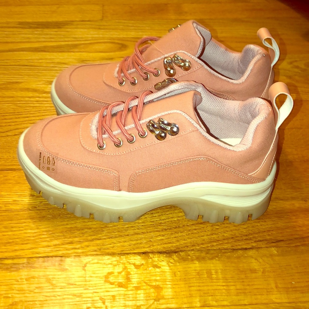 Pink Chunky Lace Up Sneakers